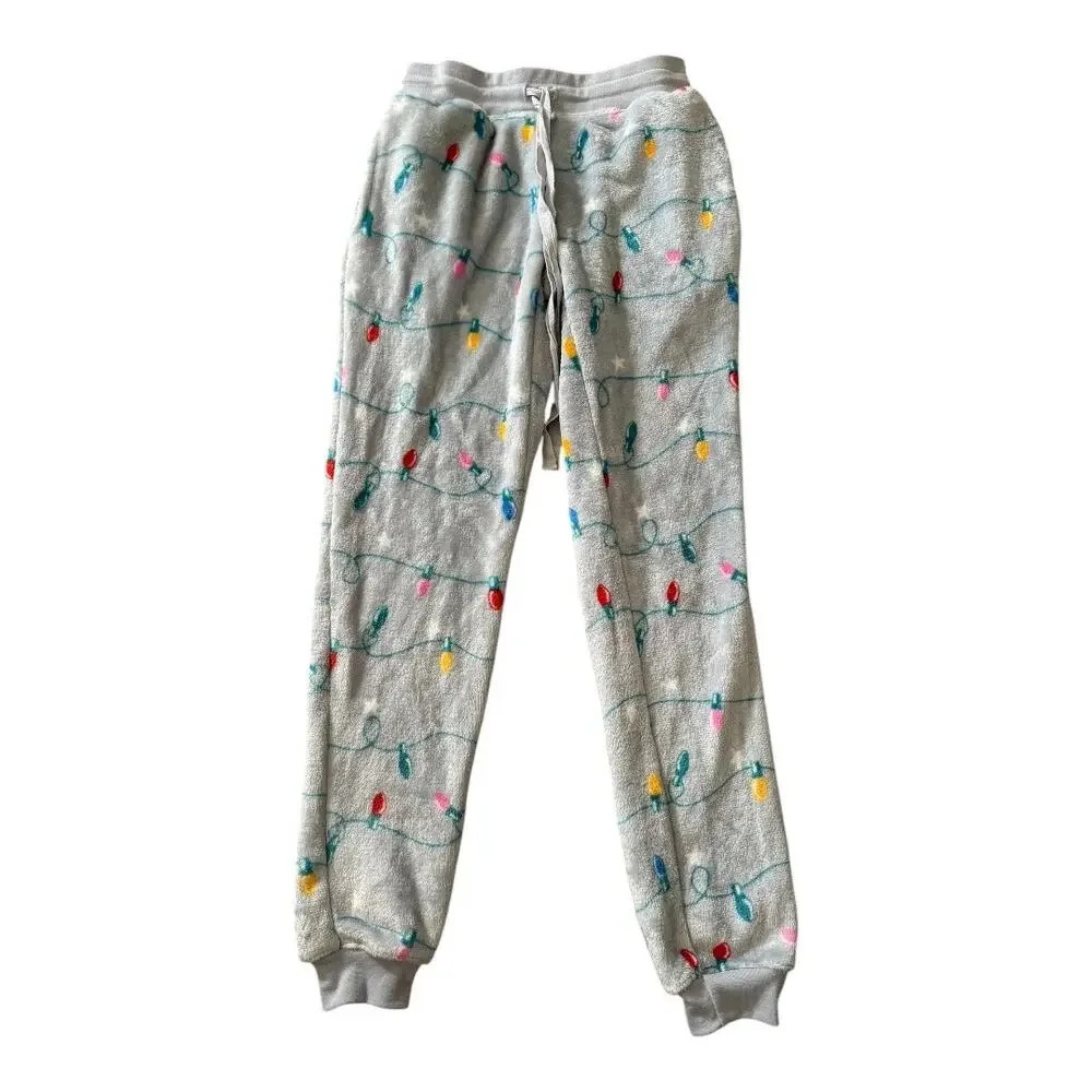 JEM Holiday Sweater Juniors' XS Gray Jogger Pants Holiday Lights Design NWT